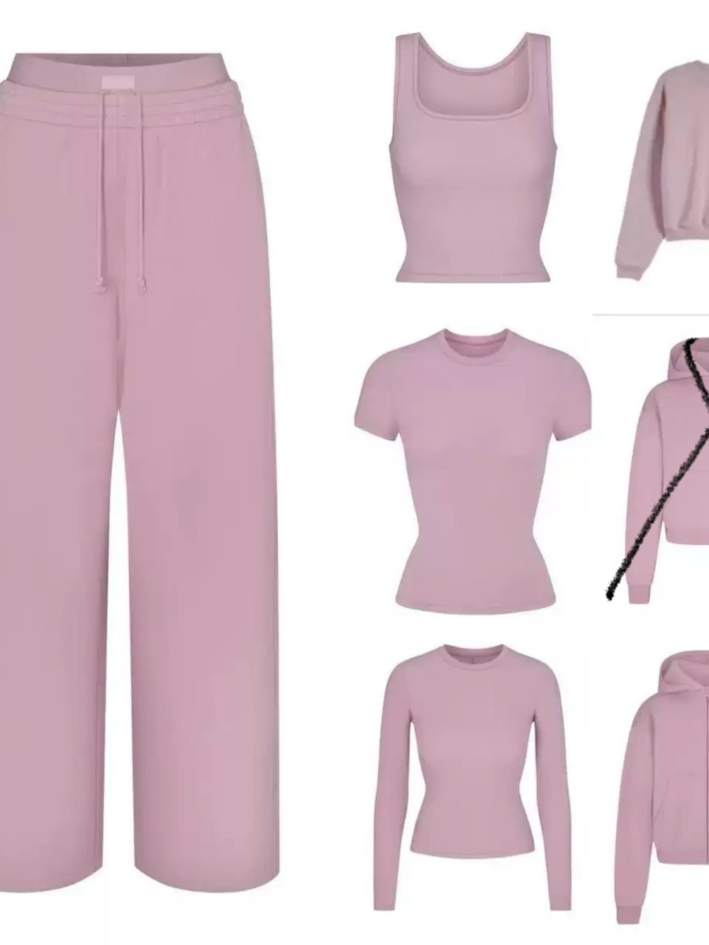 SKIMS Wide-Leg Lounge 6 piece set in Dusty Rose